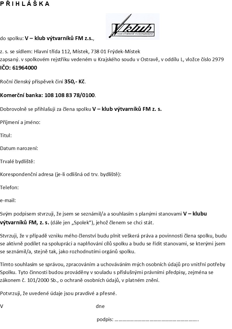 Přihláška do spolku, vytiskni na a4